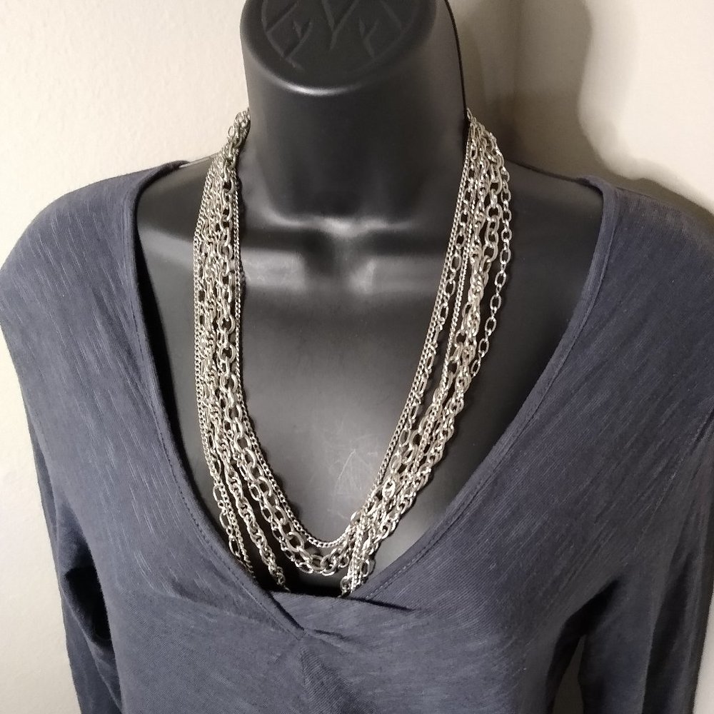 Vintage 6 Layer Metal Chain Necklace 24 Inches